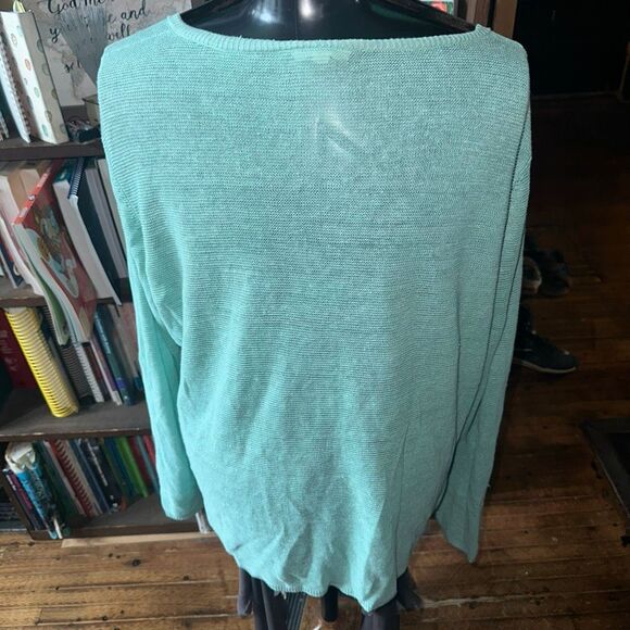 Eileen Fisher lightweight green button down linen luxe cardigan - Picture 3 of 4